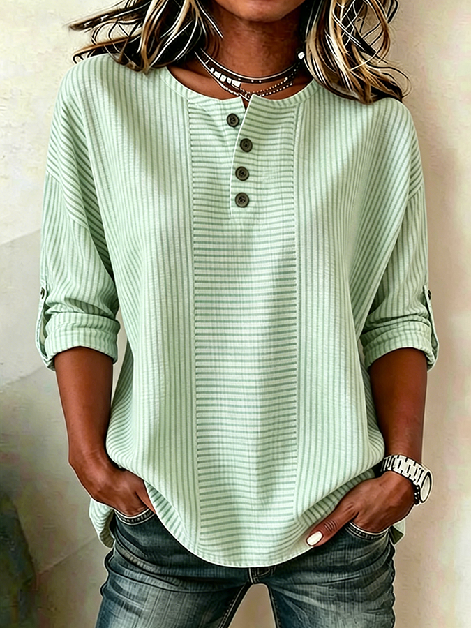 Women'S Cotton And Linen Striped Shirt