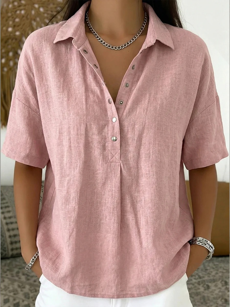 Women's Cotton And Line Collared Shirt