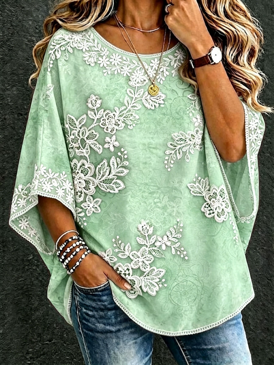 Women'S Cotton And Linen Floral Casual Vacation Top