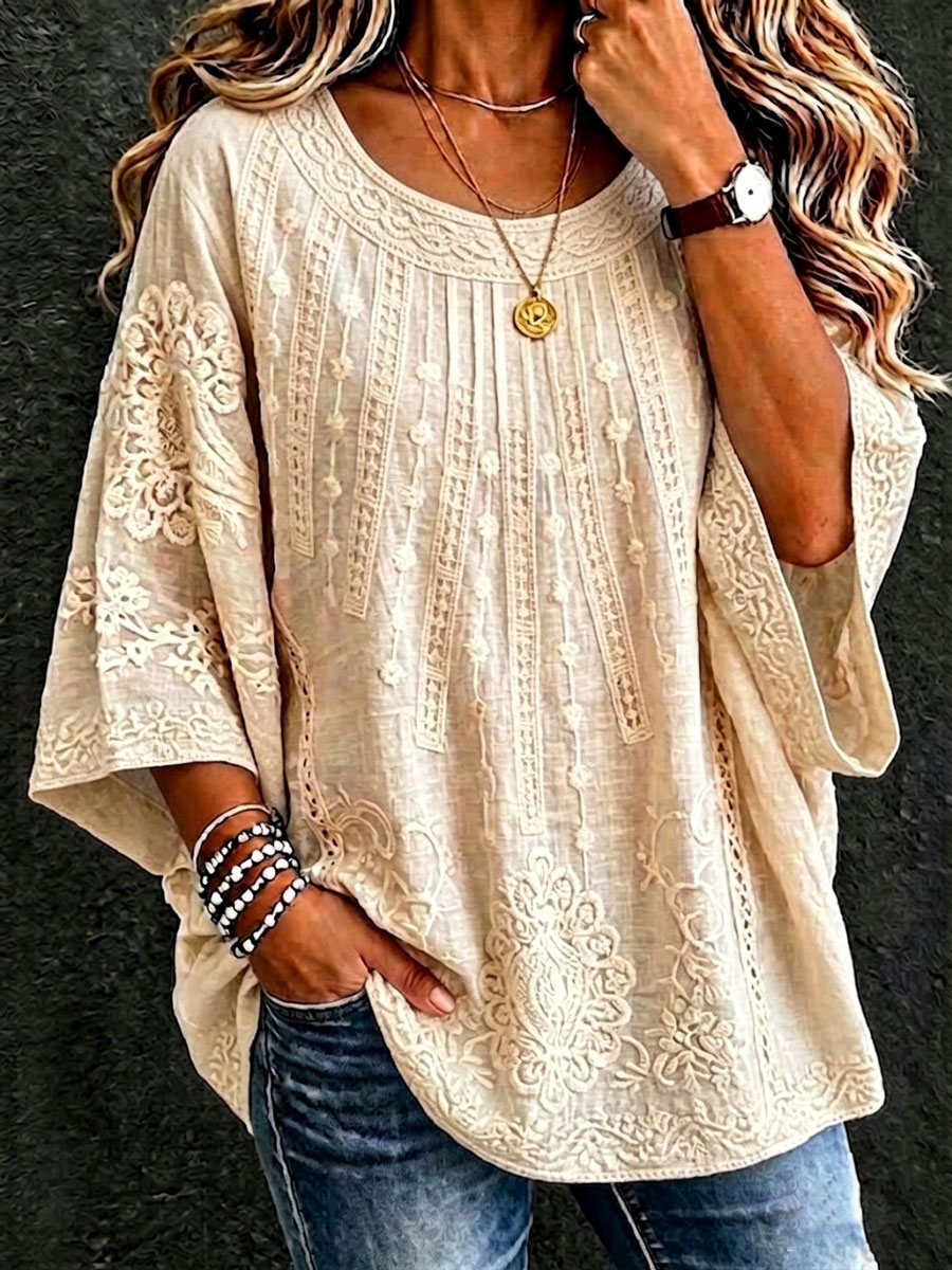 Women's Cotton And Linen Floral Casual Vacation Top