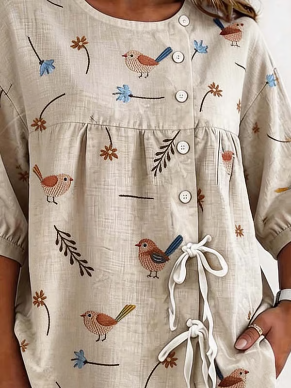 Women'S Casual Floral Print Cotton Linen Top