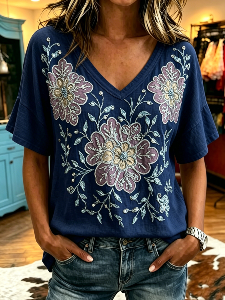 Women's retro floral art top