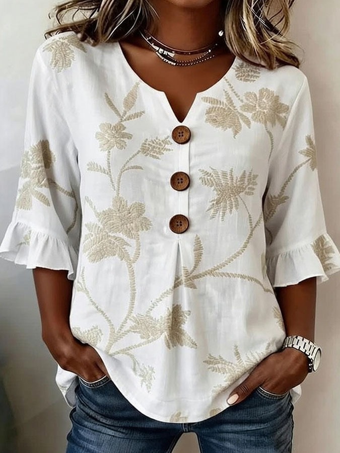 Women'S Floral Art Printed Casual Top