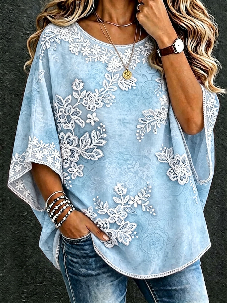 Women'S Cotton And Linen Floral Casual Vacation Top