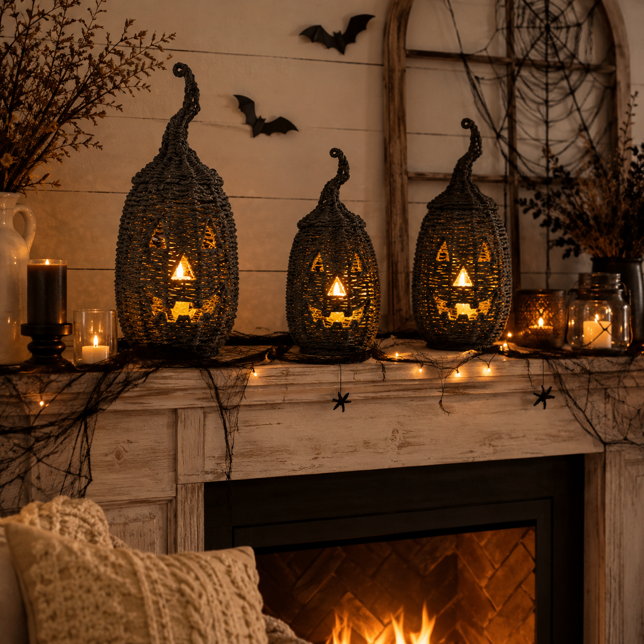 🔥 Last Day 49% OFF Rustic Wicker Pumpkin Candle Holder - Handwoven Halloween Decor