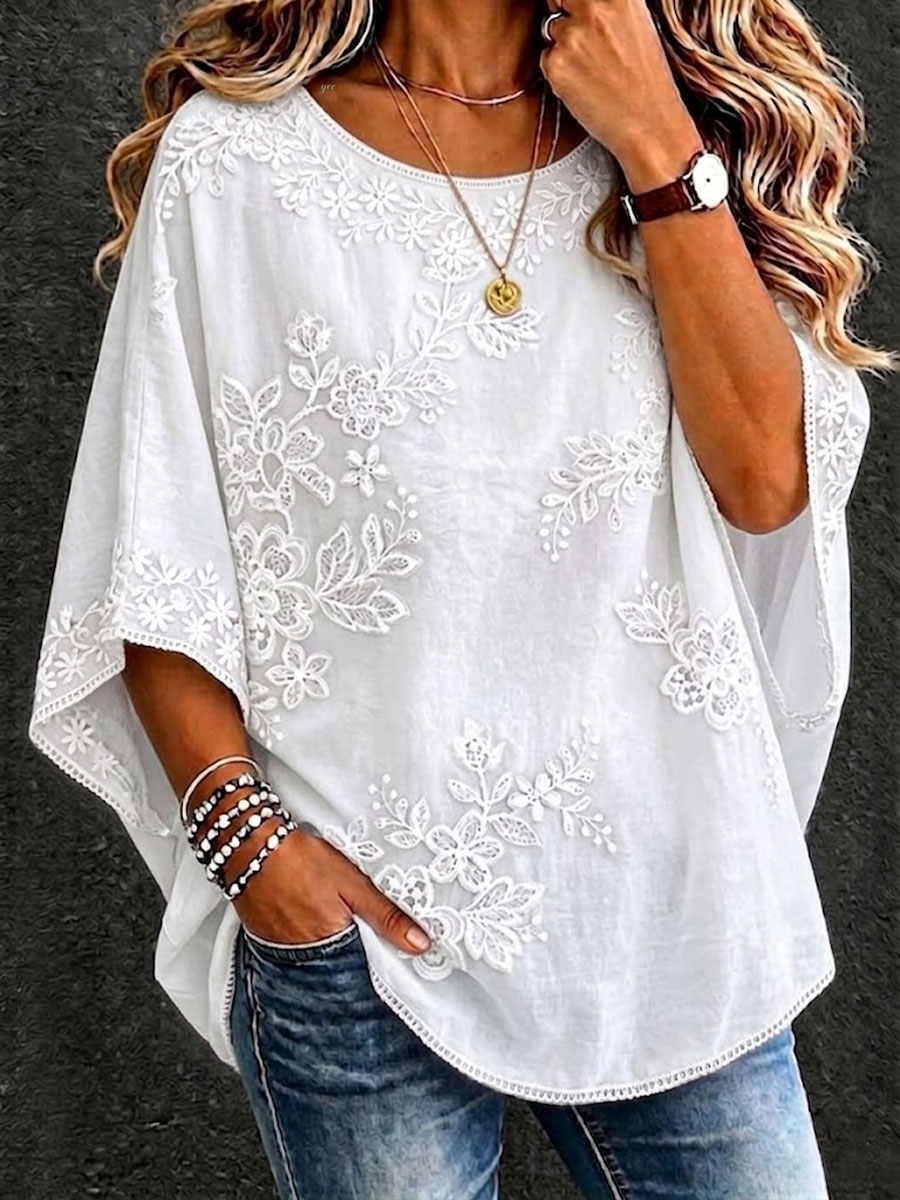Women'S Cotton And Linen Floral Casual Vacation Top