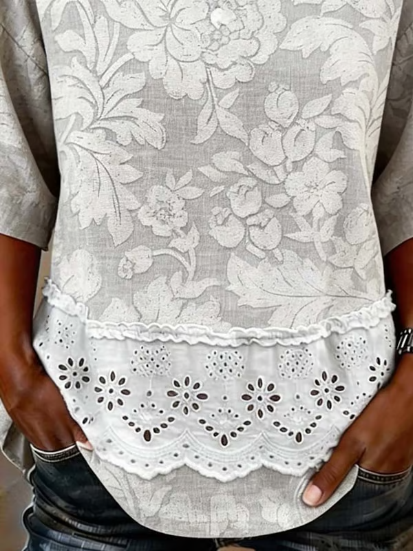 Women's Plant Flower Lace Splicing Top
