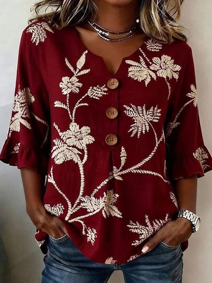 Women'S Floral Art Printed Casual Top