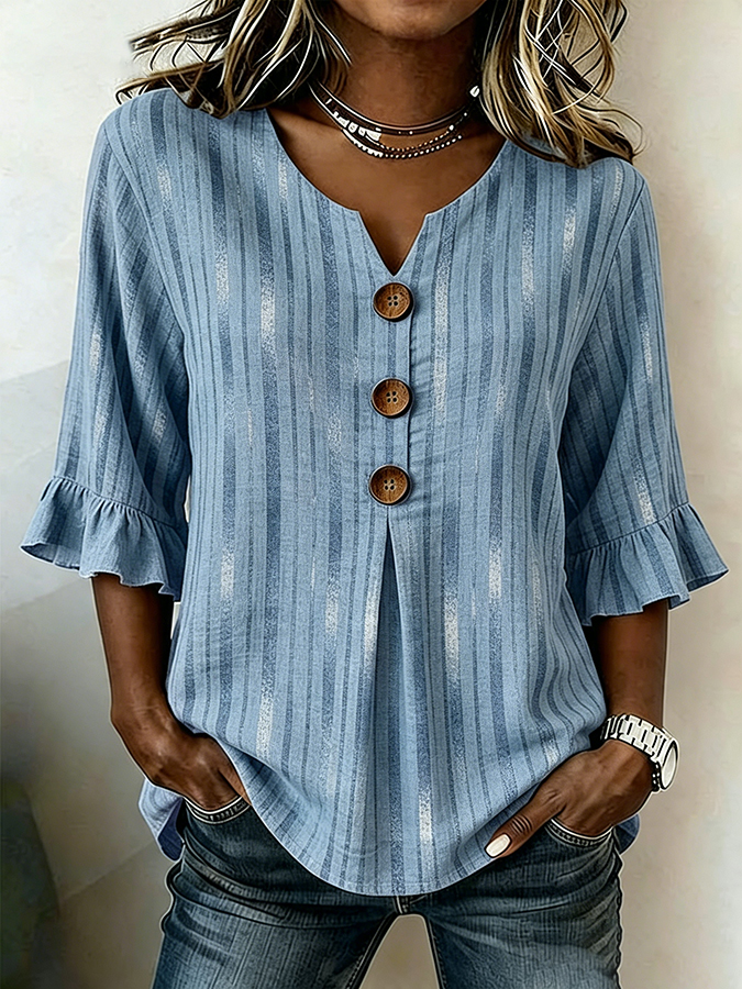 Women's Casual Retro Striped Cotton Linen Shirt