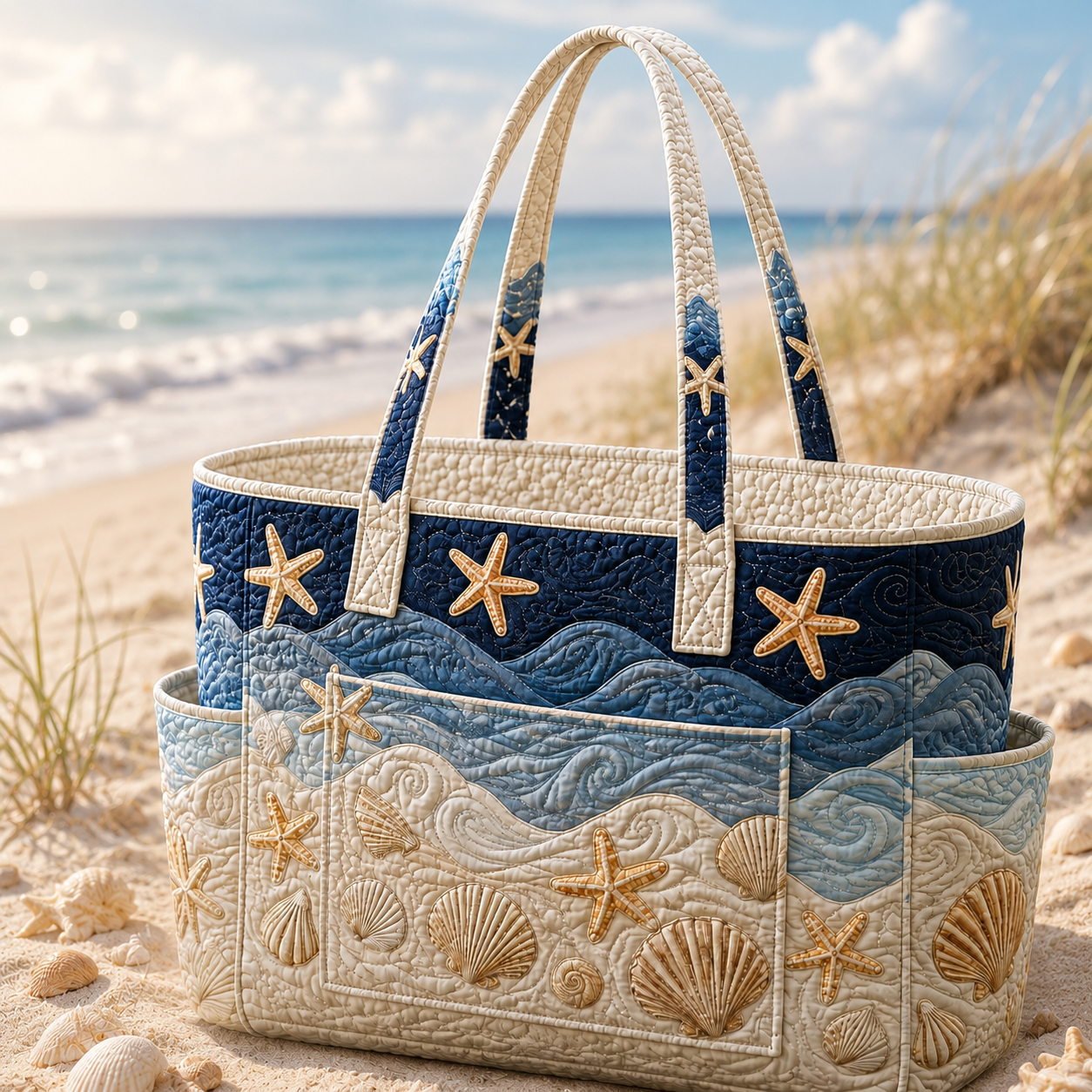 Ocean Breeze Multiple Pockets Quilted Tote Bag TP26