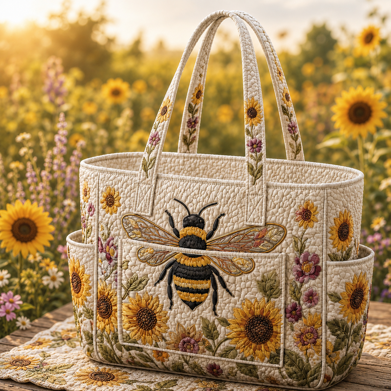 Bee Cozy Multiple Pockets Quilted Tote Bag TP65
