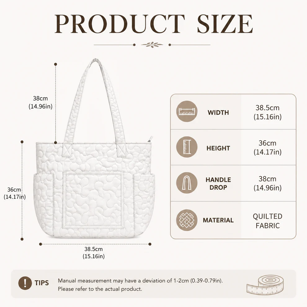 Lamb Meadow Multiple Pockets Quilted Tote Bag TP43