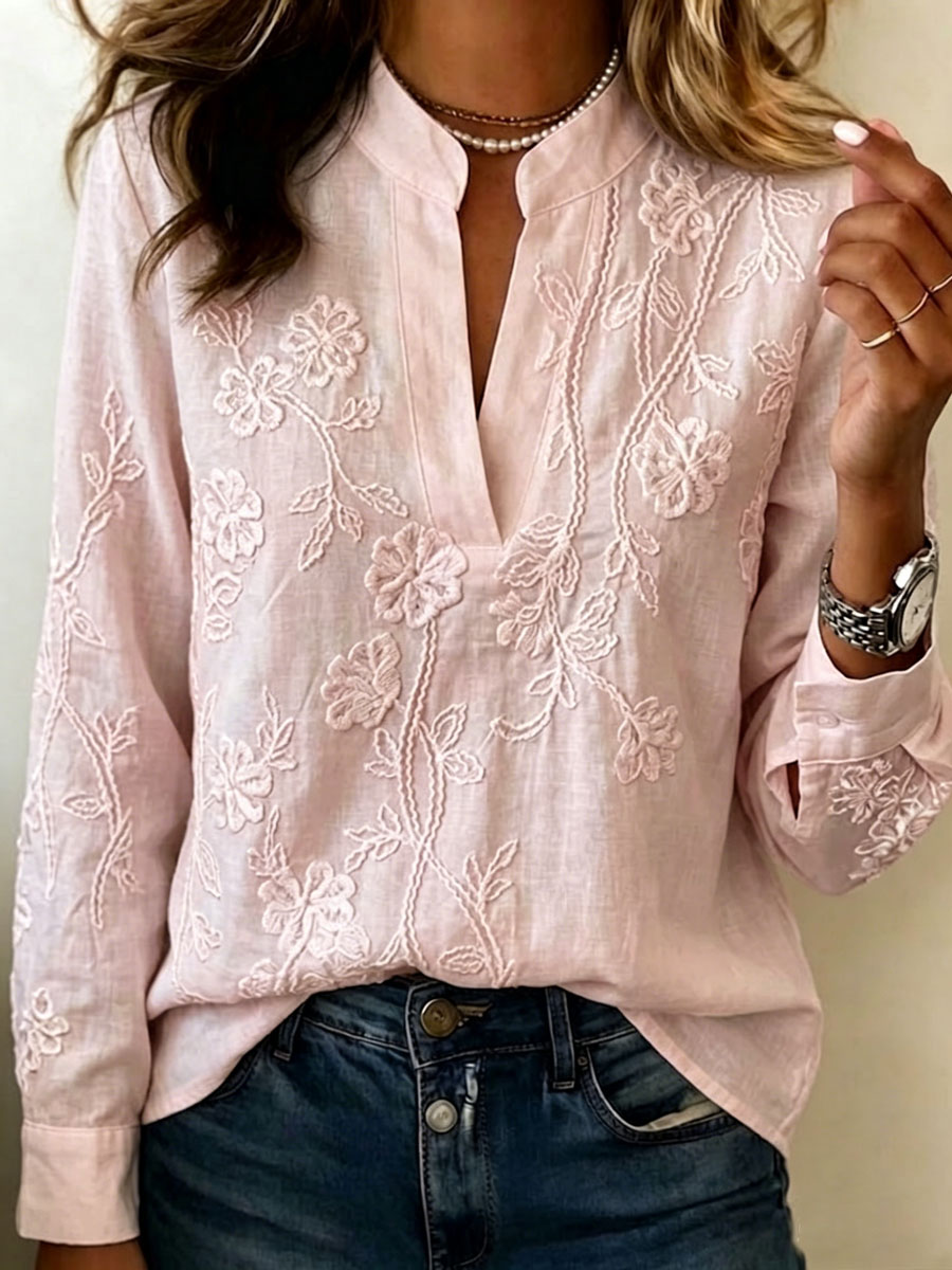 Women'S Casual Floral Print Cotton Linen Top