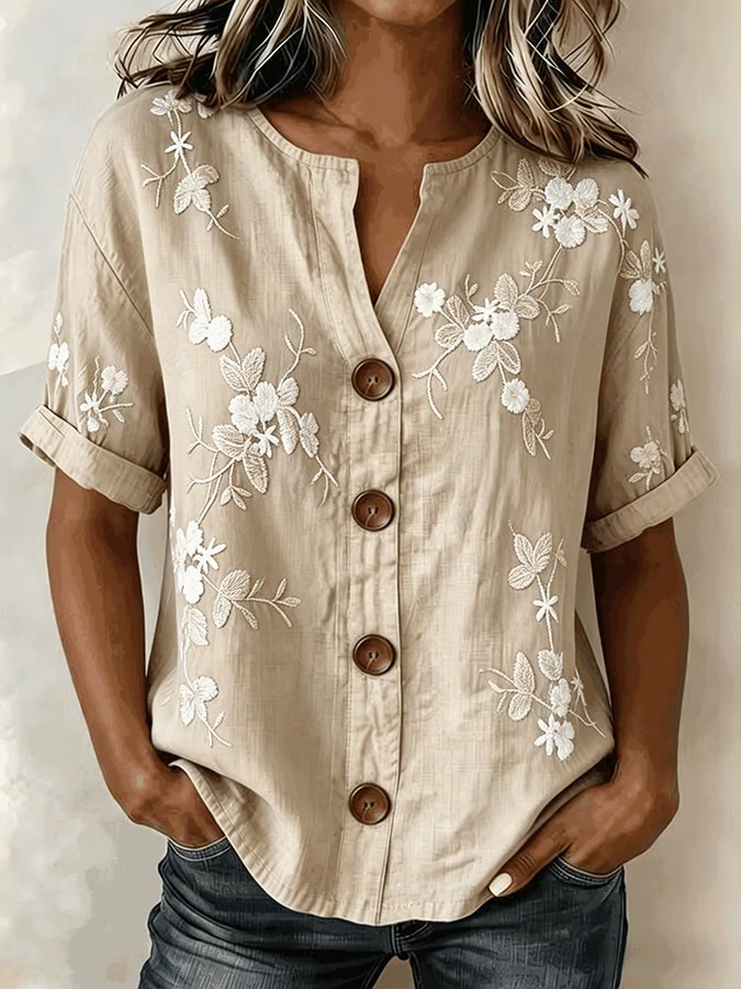 Women's Casual Round-Neck Printed Shirt