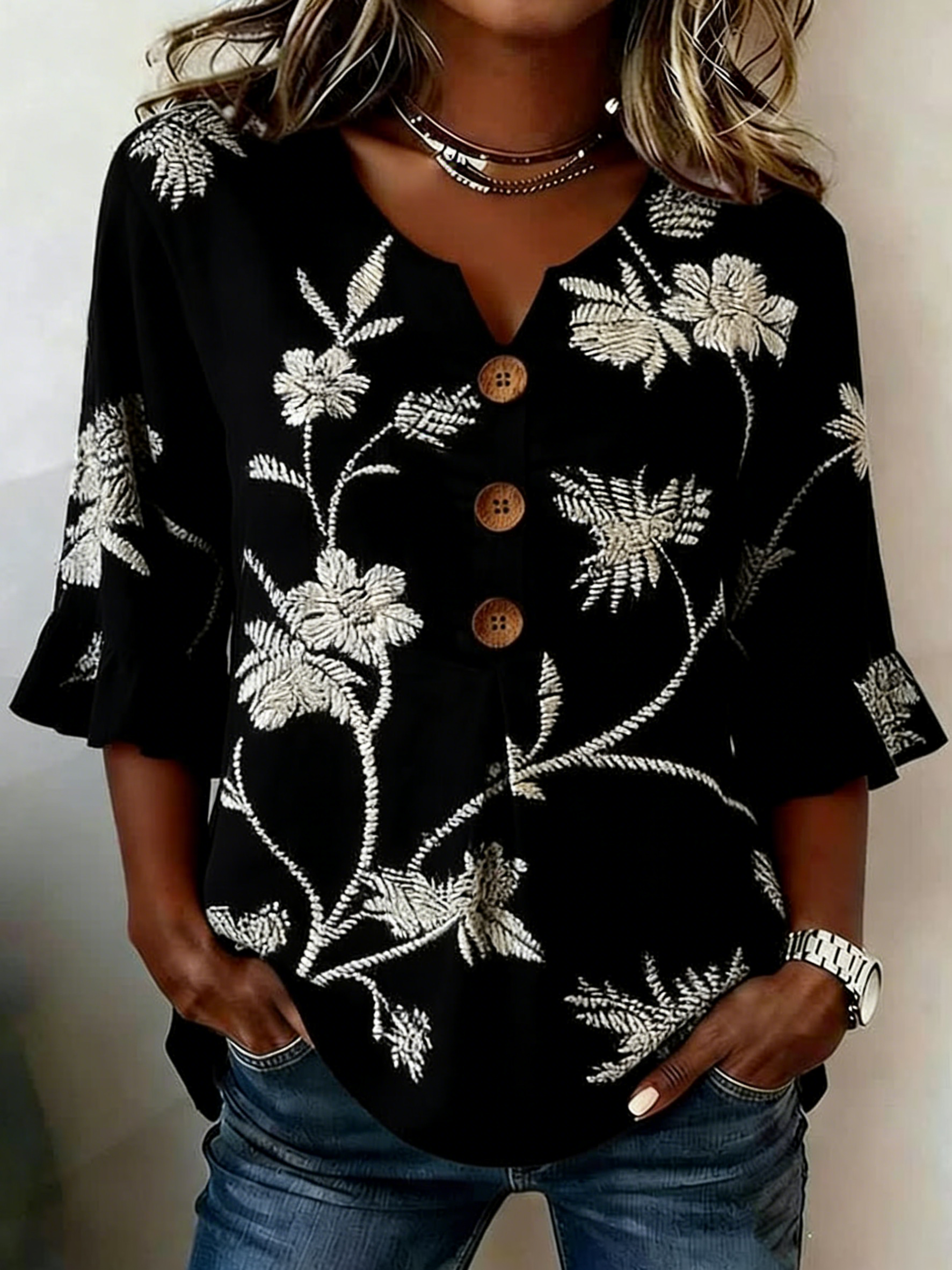 Women'S Floral Art Printed Casual Top