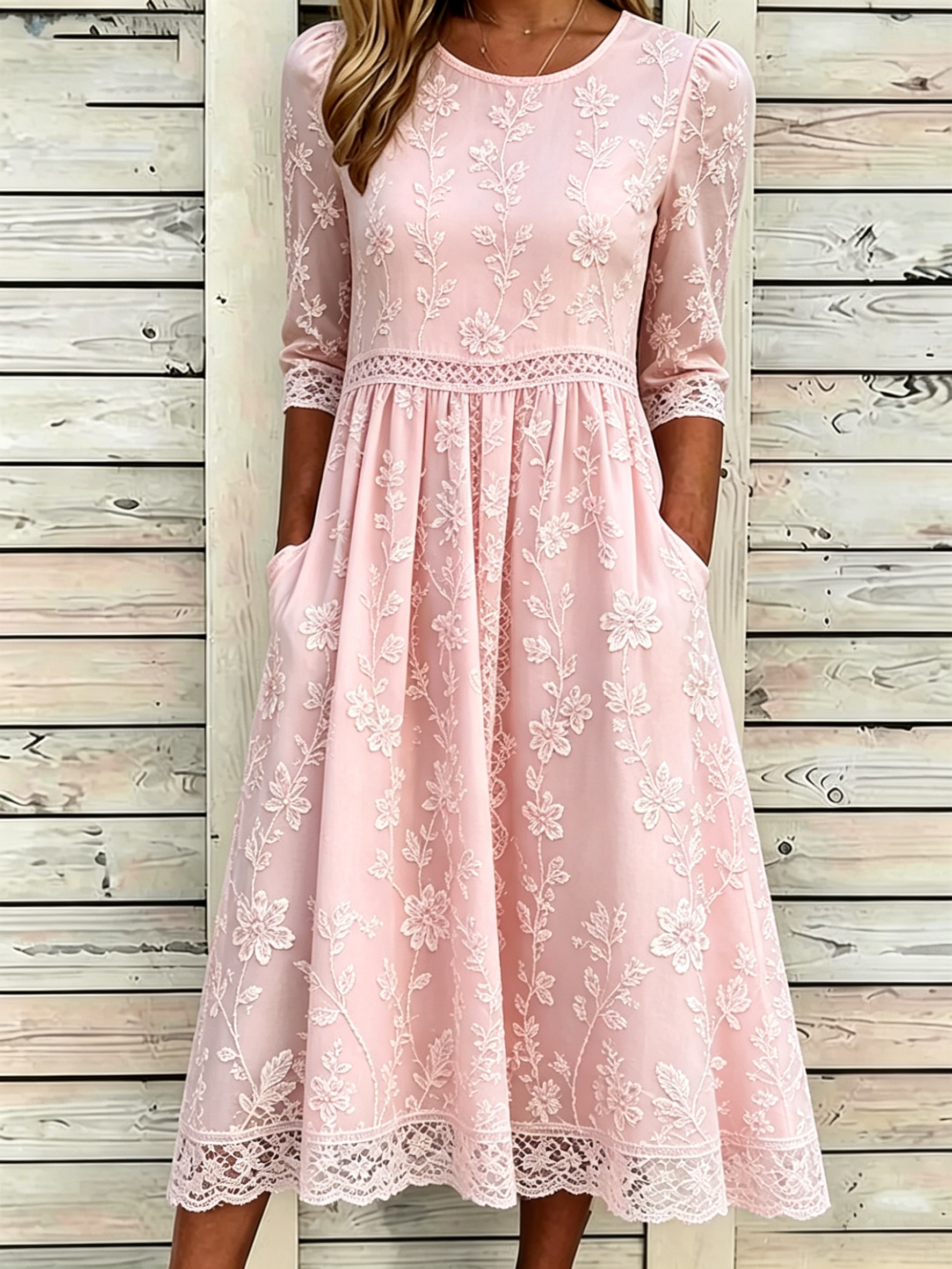 Women's Casual Multi-Color Floral Lace Patchwork Dress