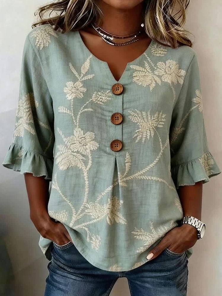 Women'S Floral Art Printed Casual Top