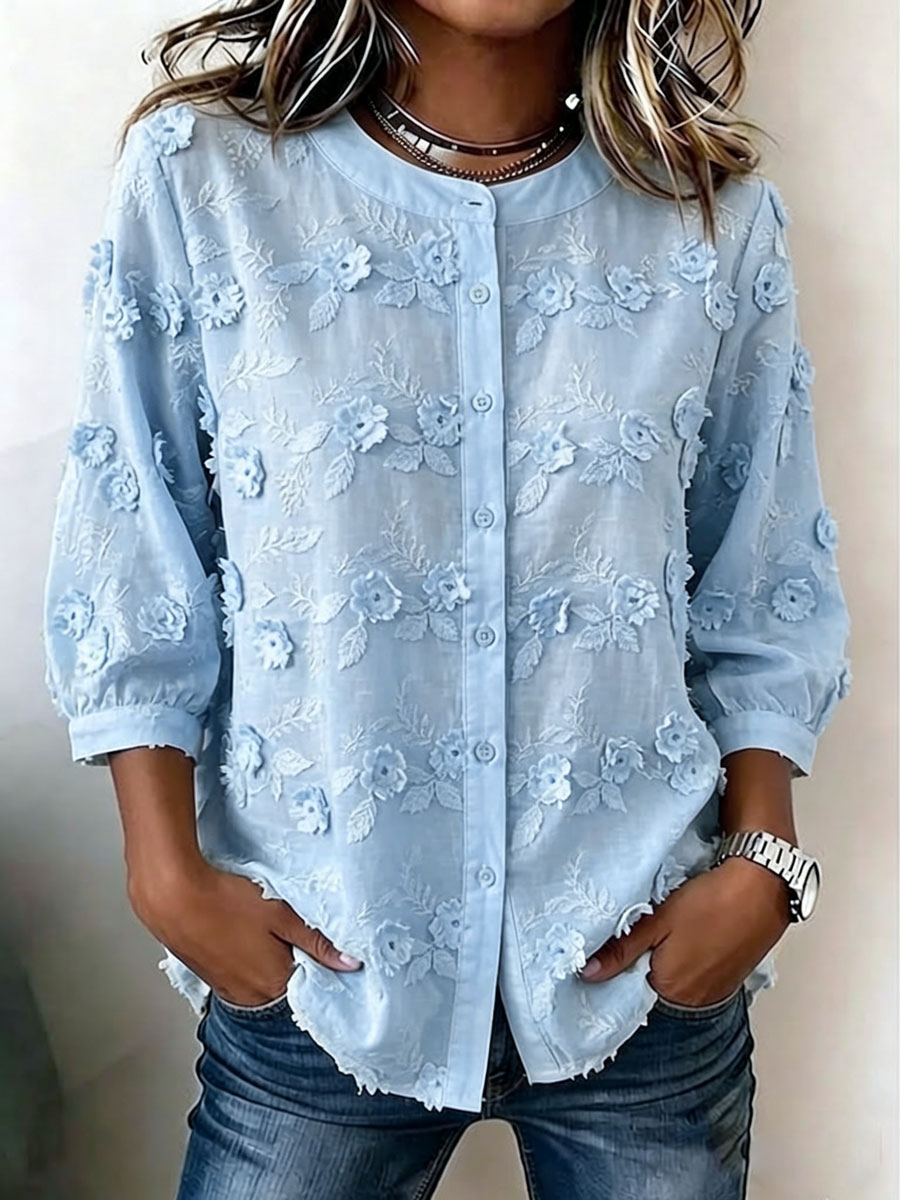 Women'S Casual Floral Print Cotton Linen Top
