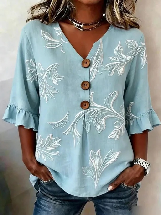 Women'S Floral Art Printed Casual Top