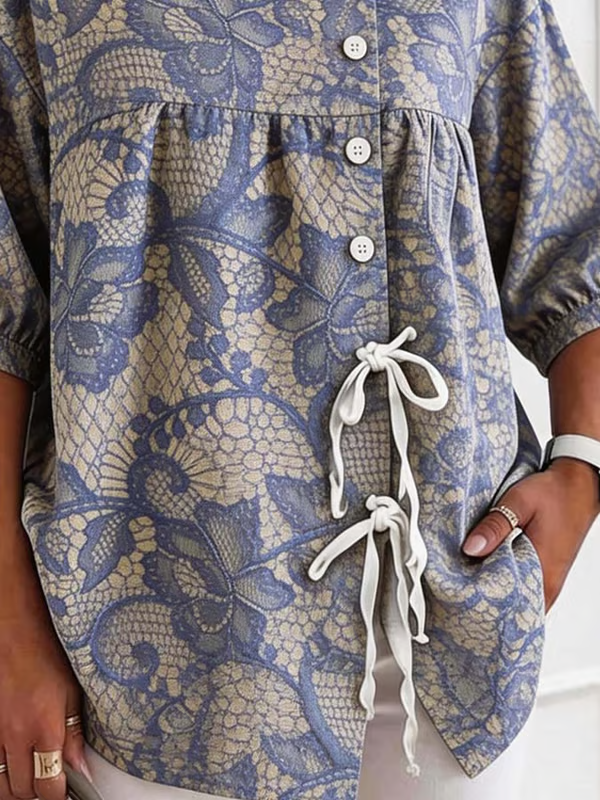 Women'S Casual Floral Print Cotton Linen Top