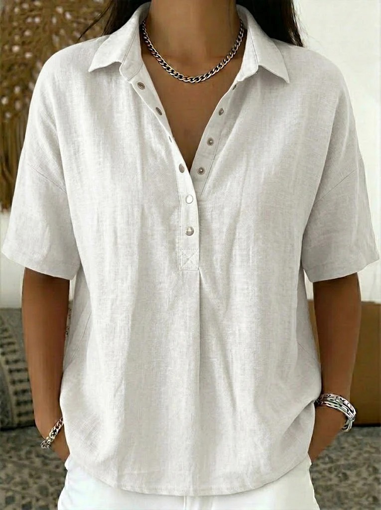 Women's Cotton And Line Collared Shirt