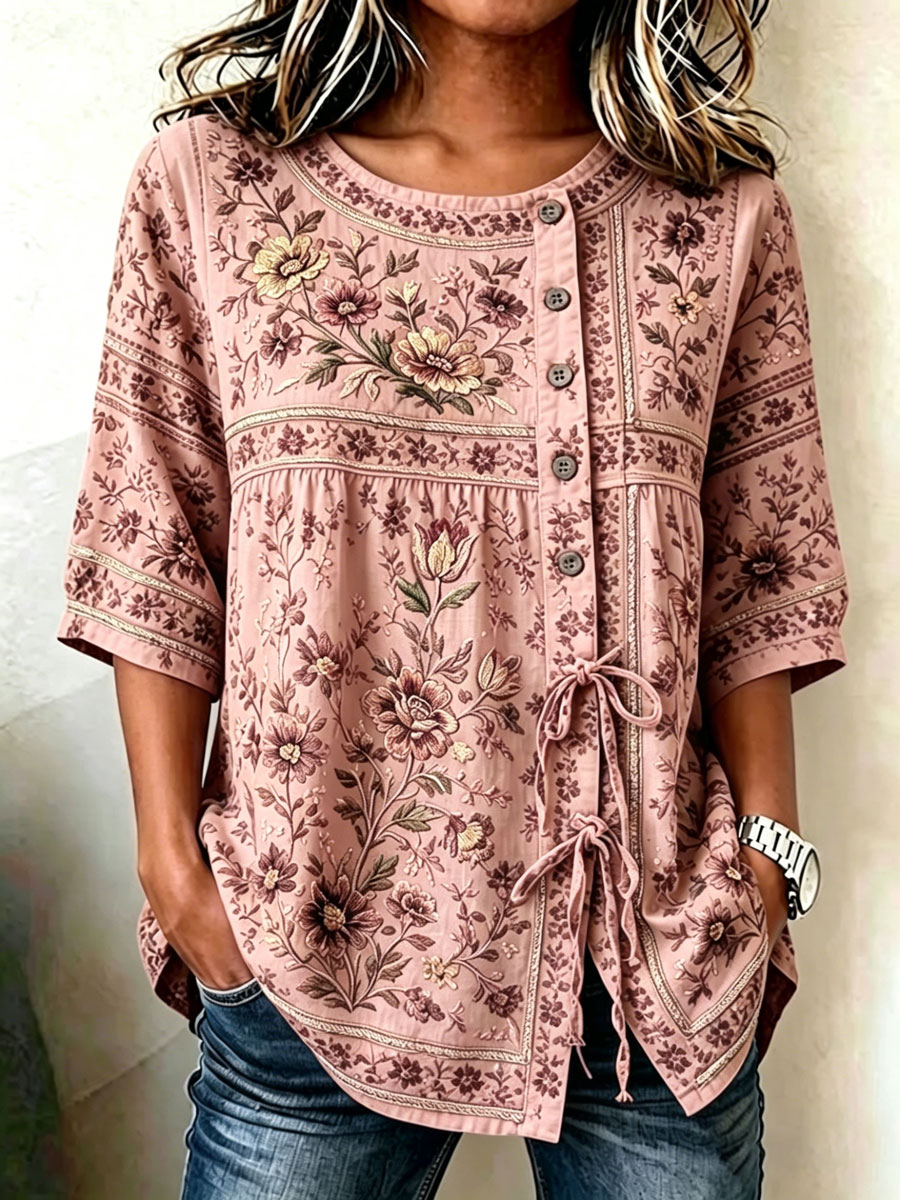 Women'S Casual Print Cotton Linen Print Top