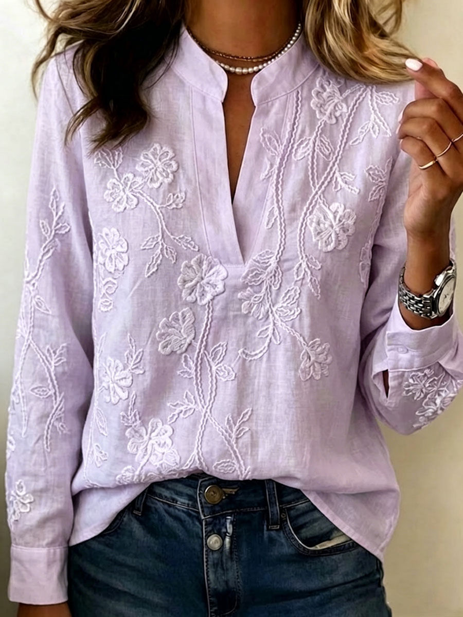 Women'S Casual Floral Print Cotton Linen Top