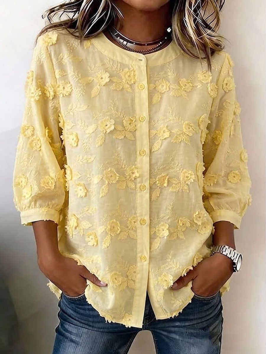 Women'S Casual Floral Print Cotton Linen Top