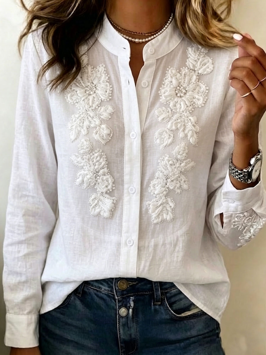Women'S Casual Floral Print Cotton Linen Top
