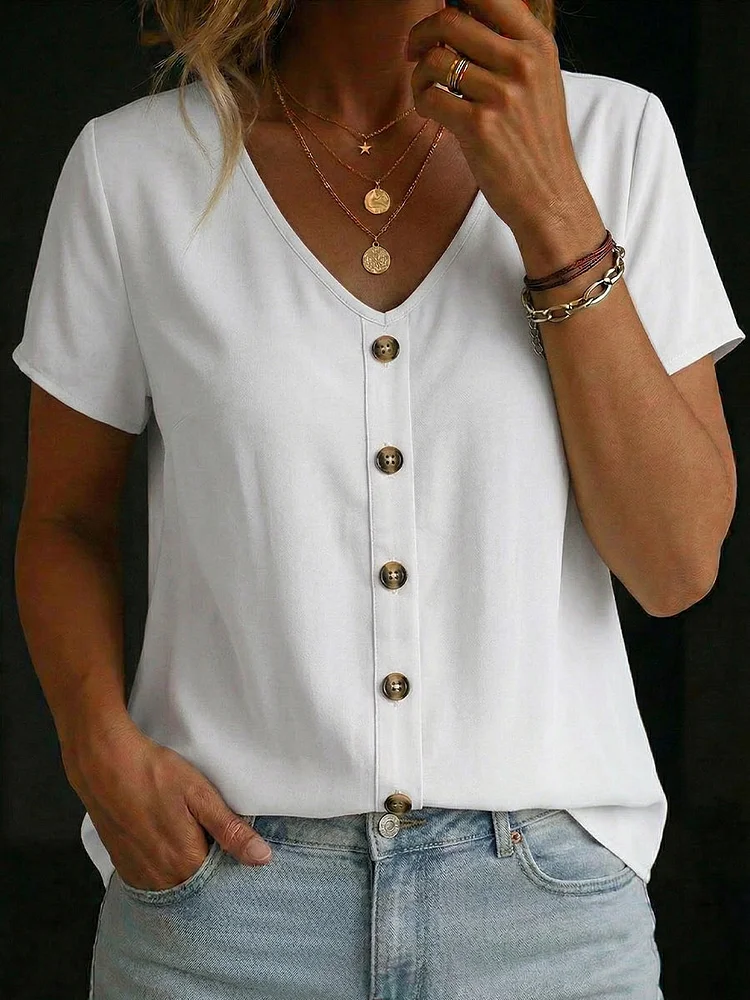 Ladies' Casual Daily Cotton And Linen V-Neck Short Sleeved Button Up Cardigan