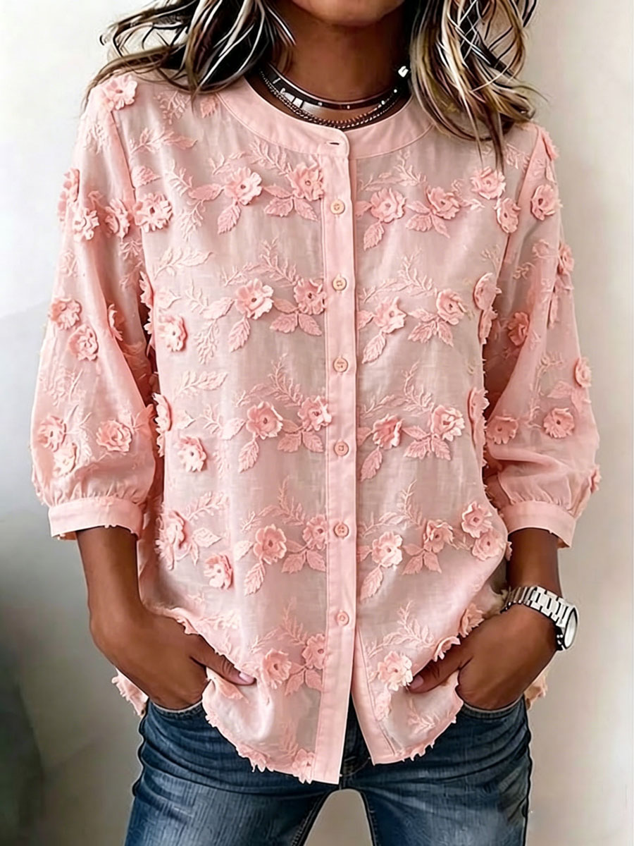 Women'S Casual Floral Print Cotton Linen Top