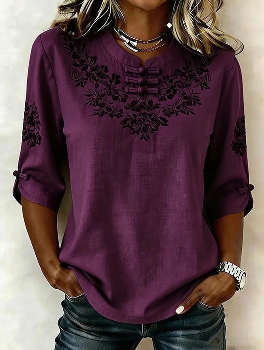 Women'S Floral Art Printed Casual Top