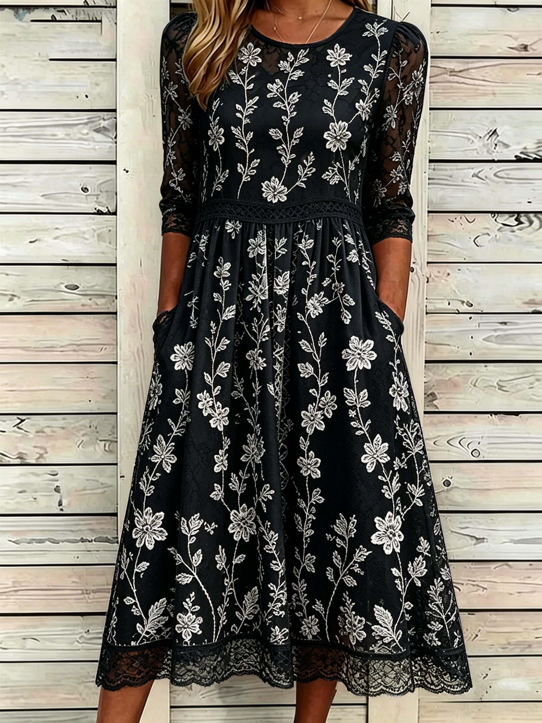 Women's Casual Multi-Color Floral Lace Patchwork Dress