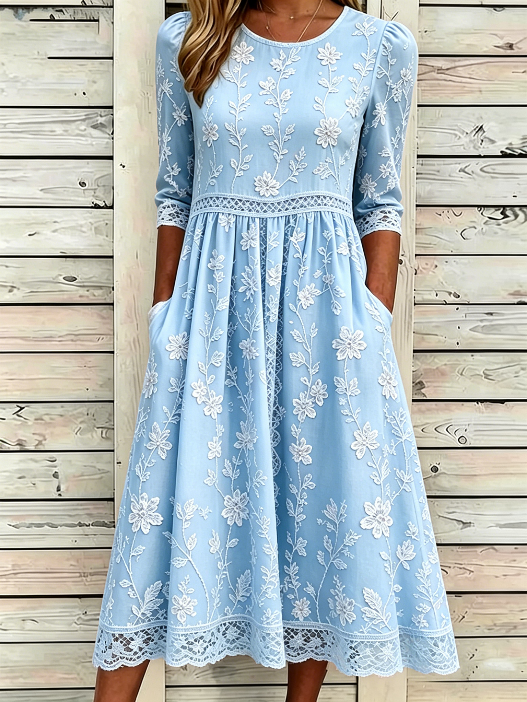 Women's Casual Multi-Color Floral Lace Patchwork Dress