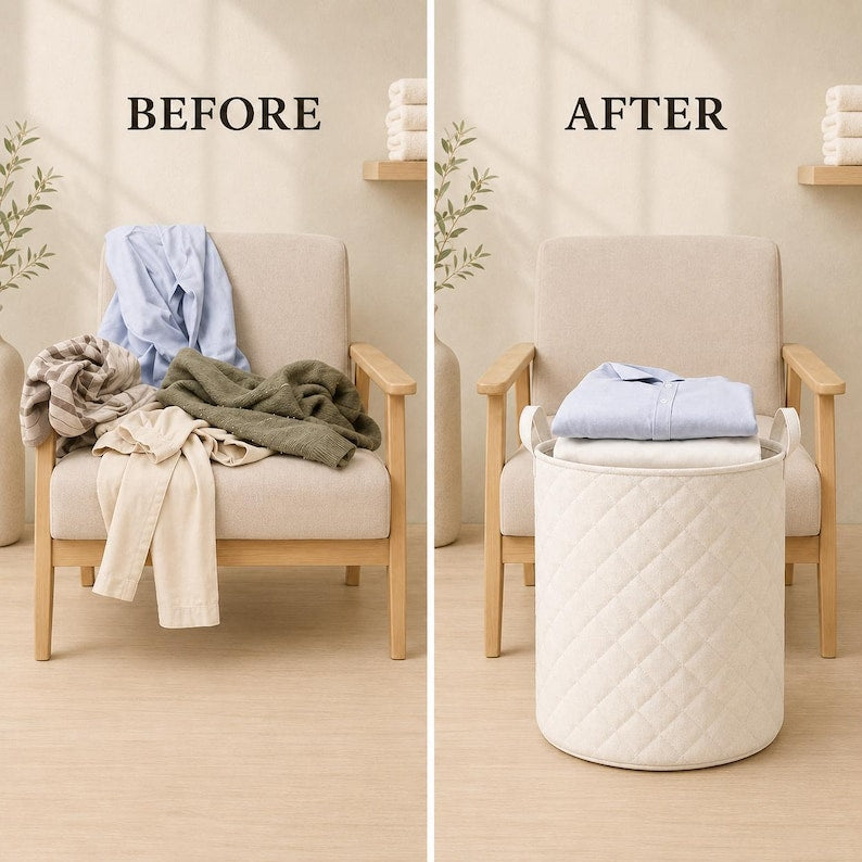 Quilted Octopus Laundry Hamper, Coastal Ocean Theme Storage Basket