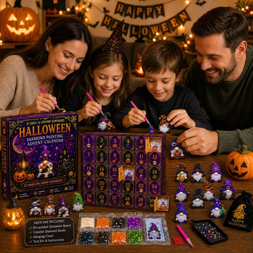 🔥HOT SALE 50% OFF - 🎃✨ 31 Days of Gnome Surprises Halloween Diamond Painting Advent Calendar