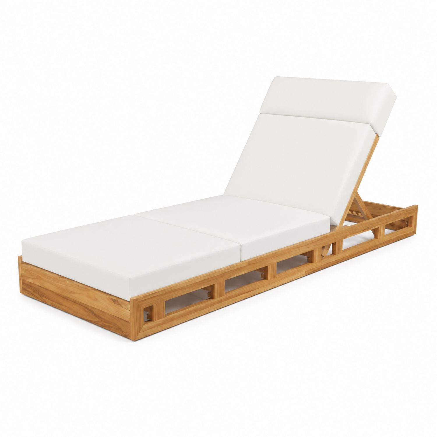 Chaise Longue en Bois et Coussins Blancs
