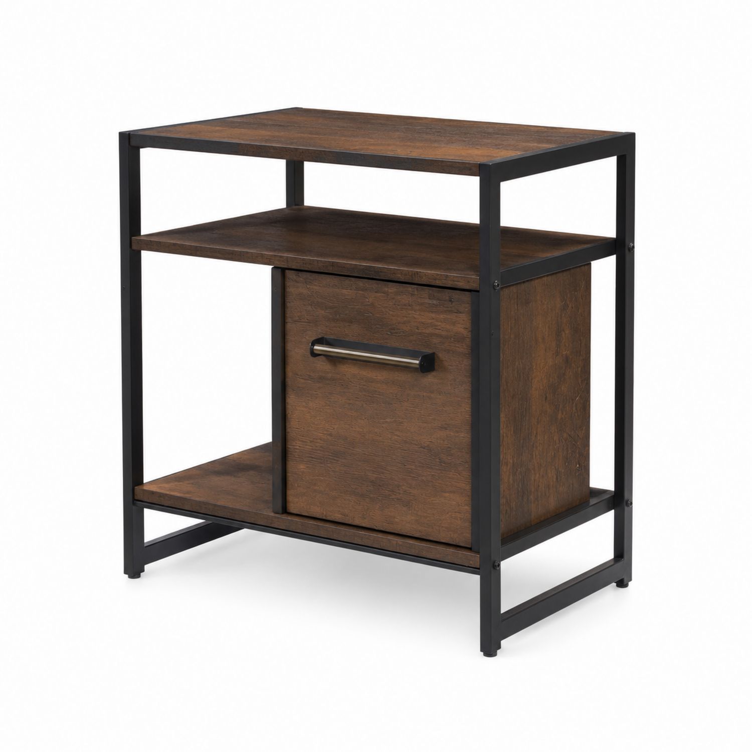 Table de chevet en bois et métal avec tiroir