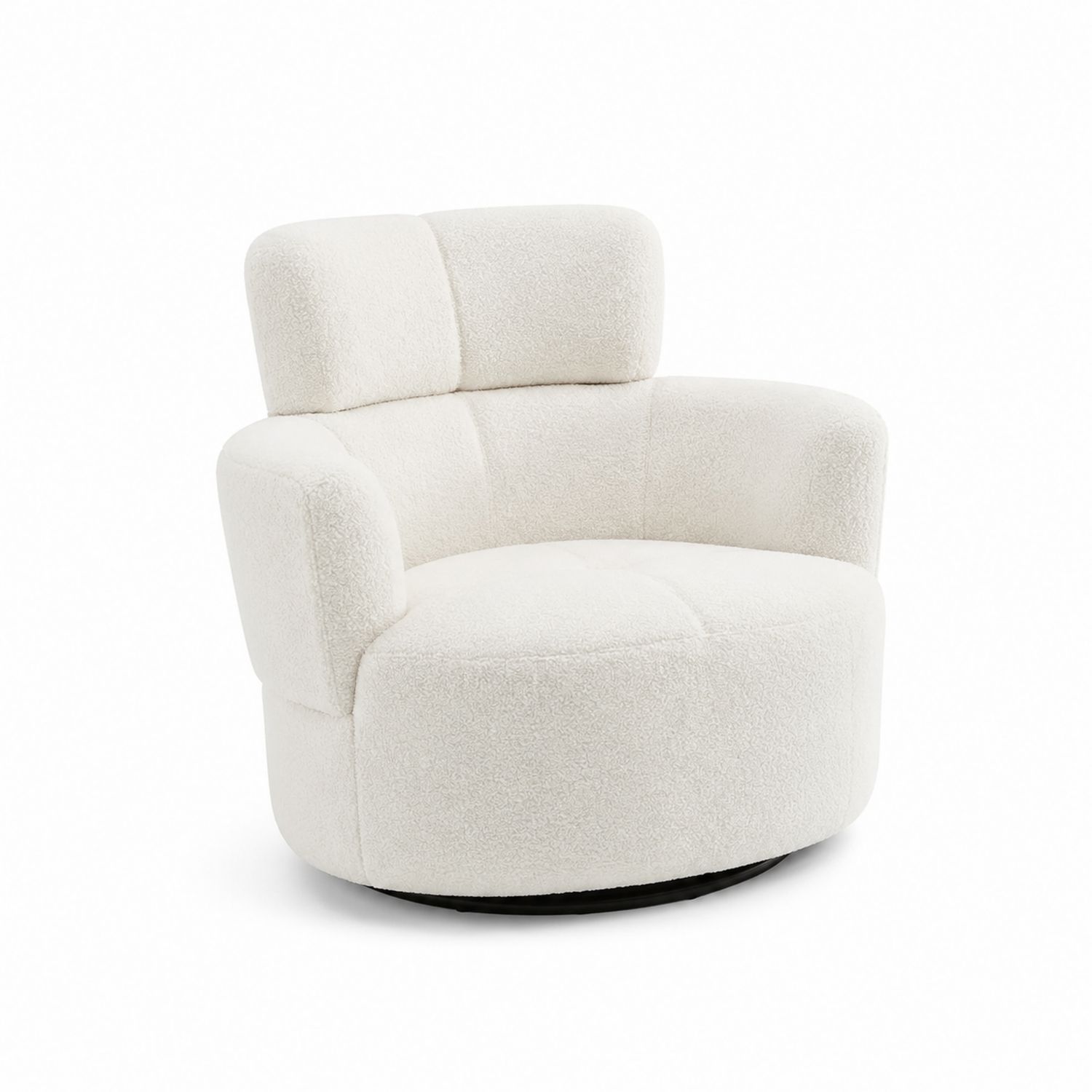 Fauteuil pivotant en bois et tissu bouclé blanc