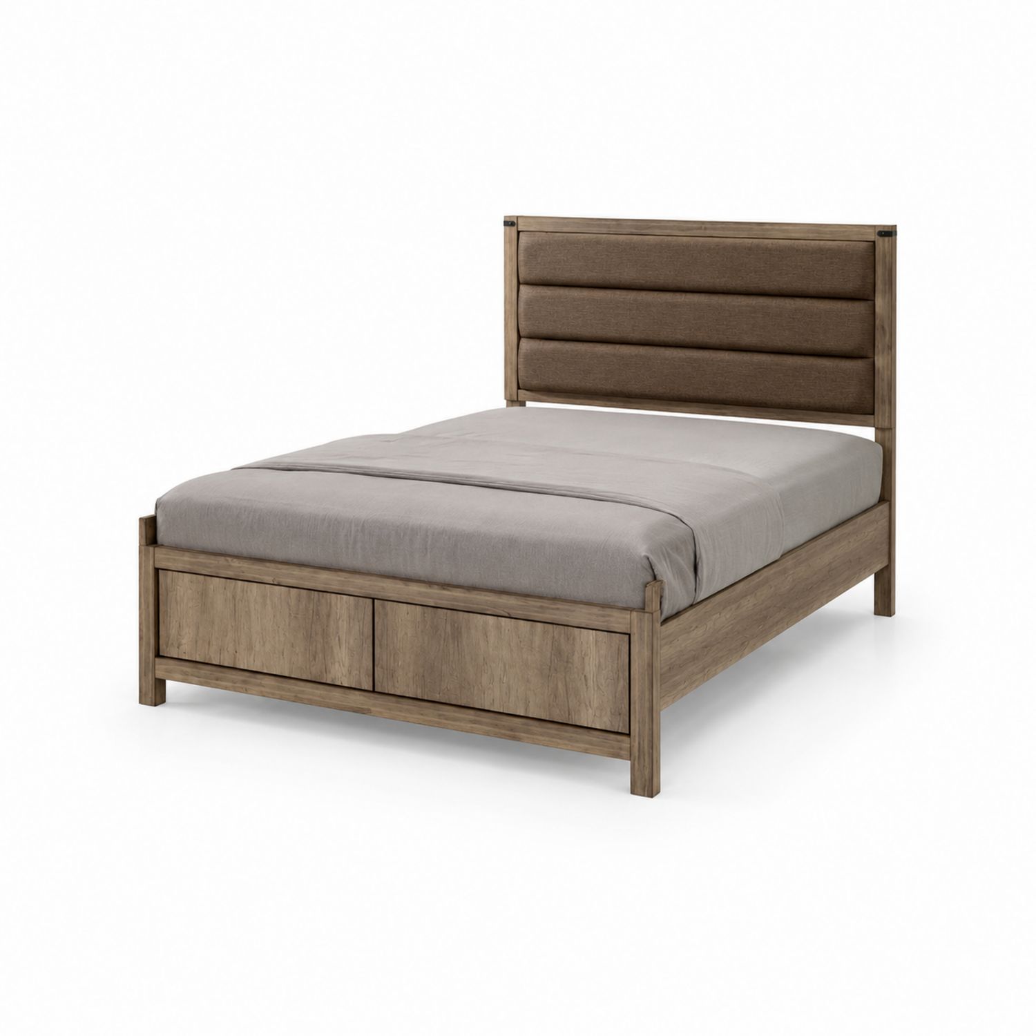 Lit Double en Bois avec Tête de Lit Tissu