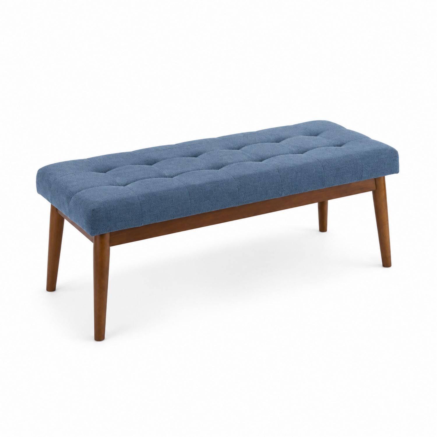 Banc en tissu bleu avec pieds en bois