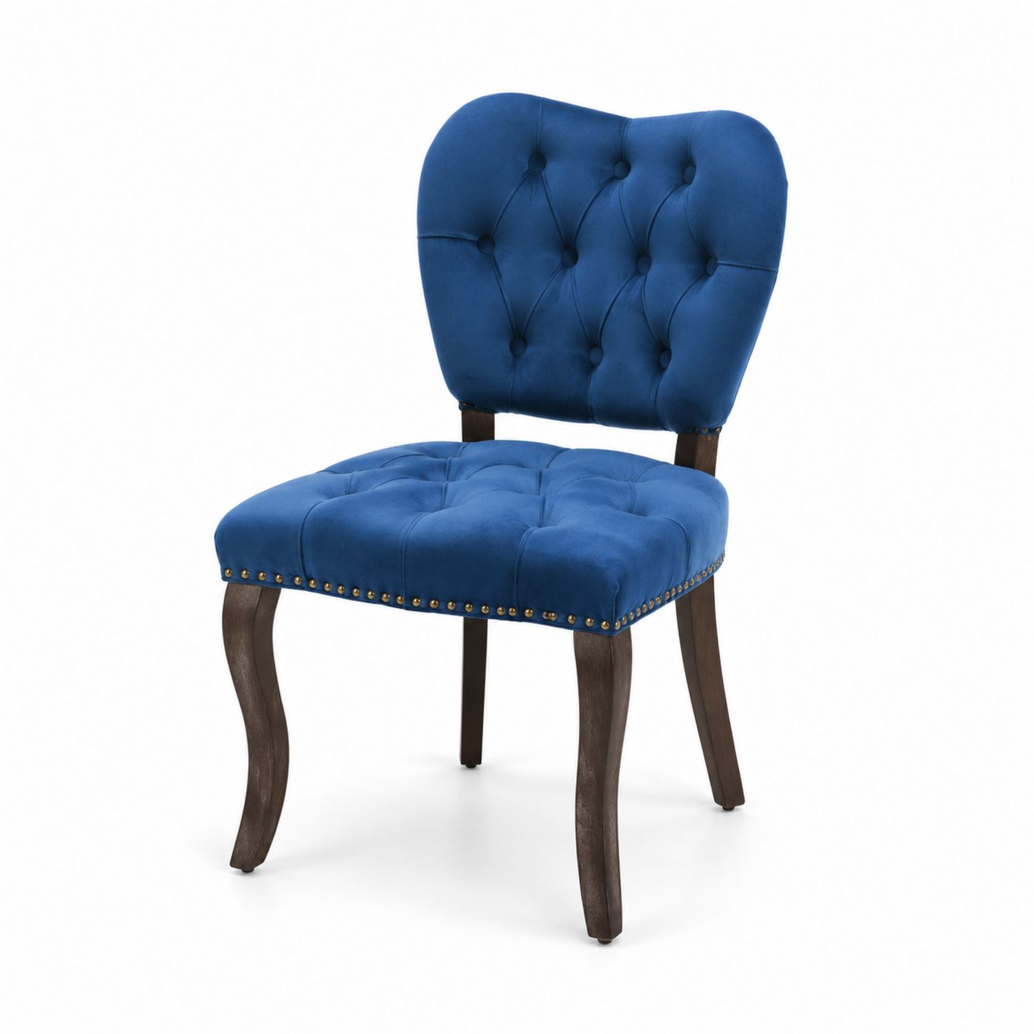 Chaise en bois et velours bleu