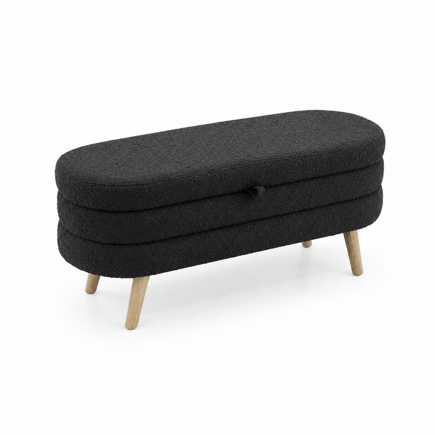 Banc en tissu bouclé noir avec pieds en bois