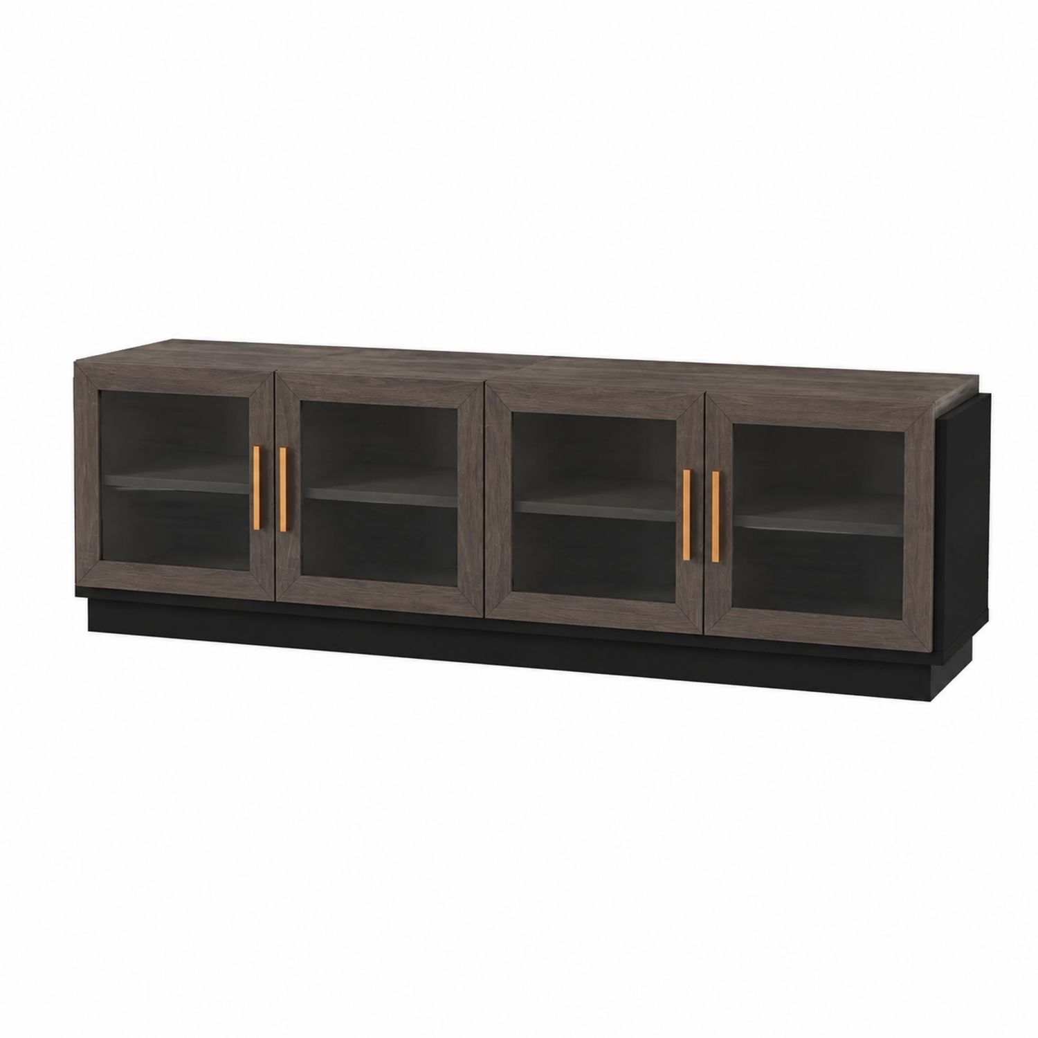 Meuble TV rectangulaire 4 portes en bois et verre trempé 200cm