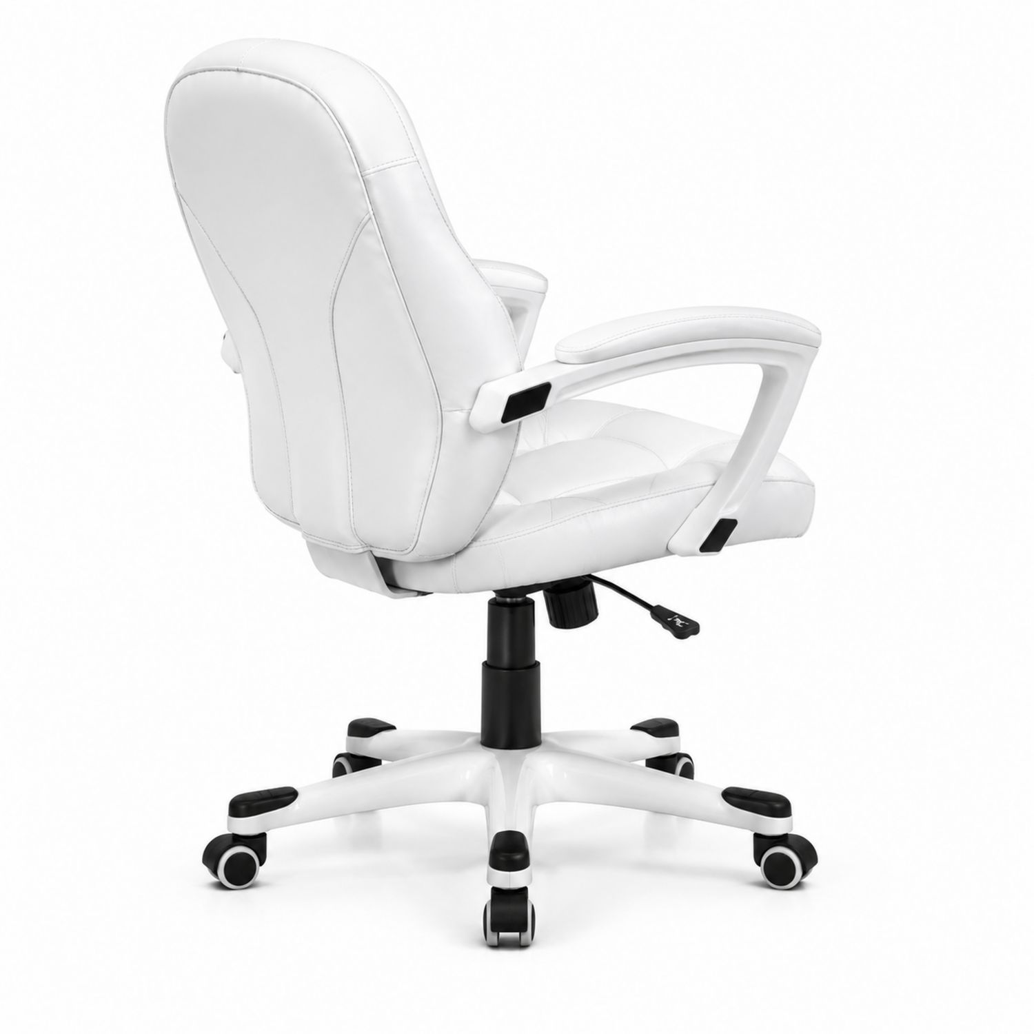 Chaise de bureau en cuir synthétique blanc avec accoudoirs
