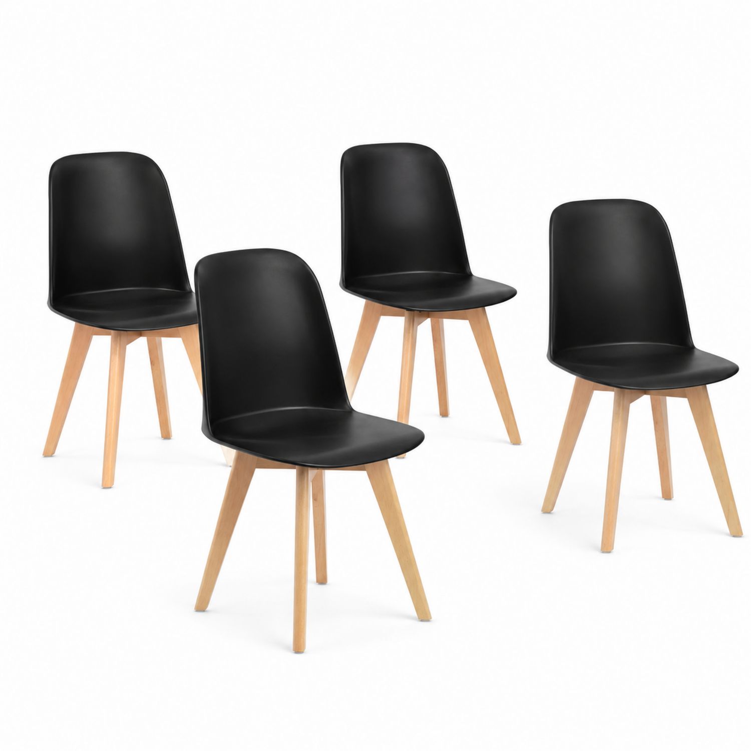 Lot de 4 chaises en cuir PU et bois