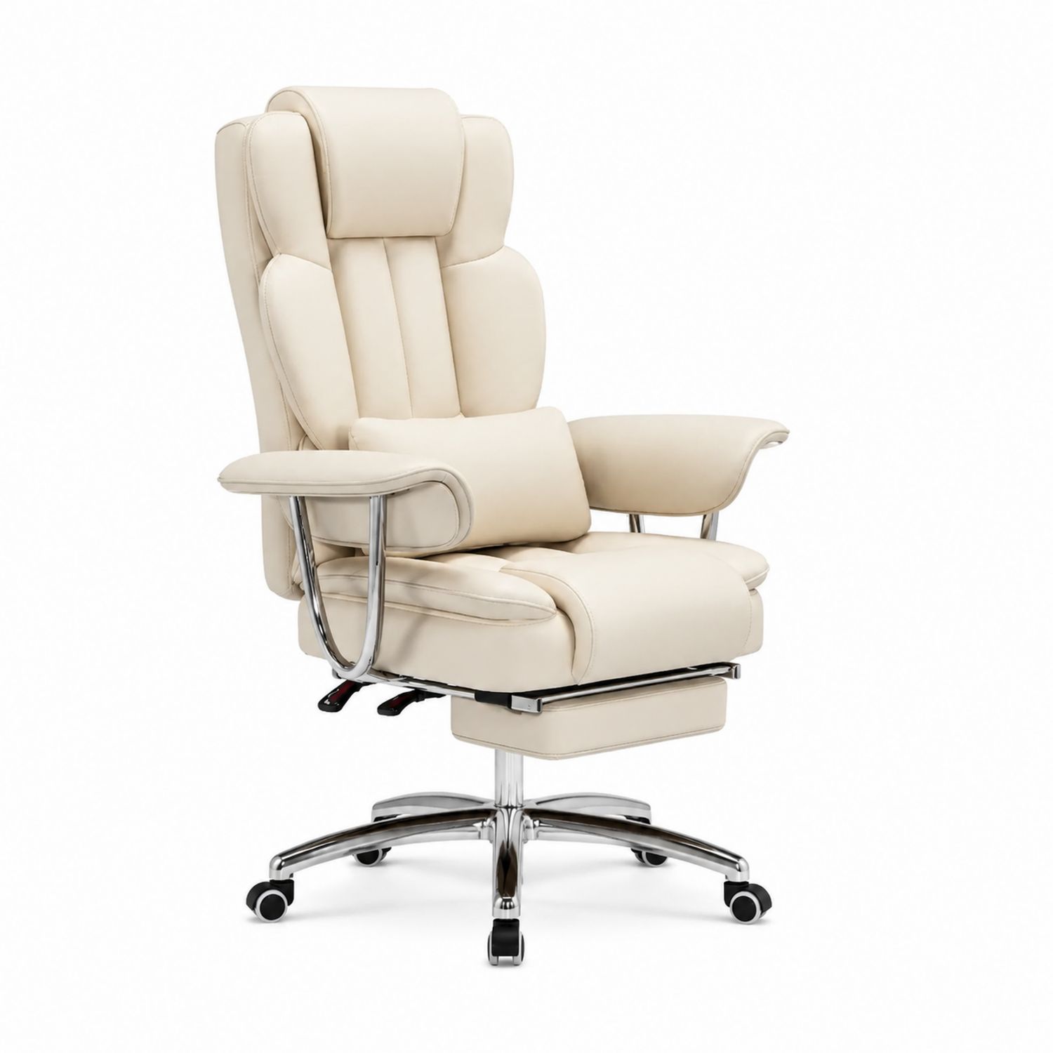 Chaise de bureau en cuir synthétique beige avec repose-pieds