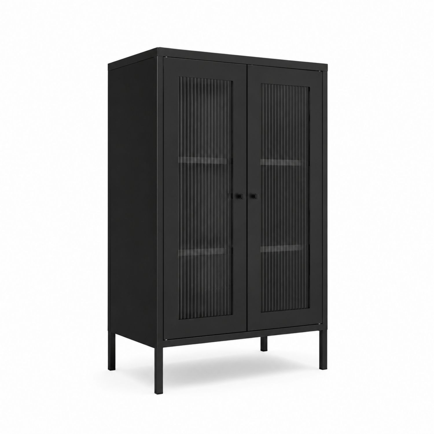 Armoire deux portes en métal noir avec verre cannelé
