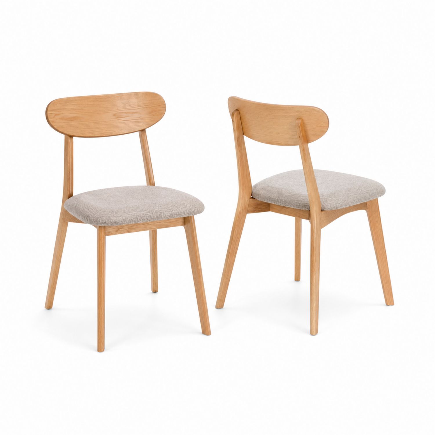 Chaises en bois de chêne avec assise en polyester, ensemble de 2