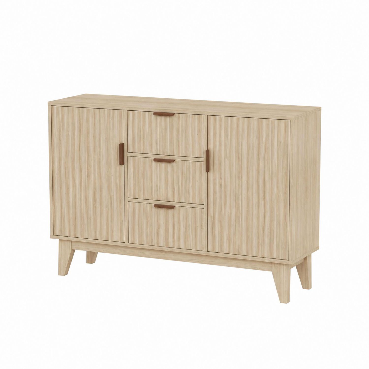 Buffet en bois avec 3 tiroirs et 2 portes en chêne clair